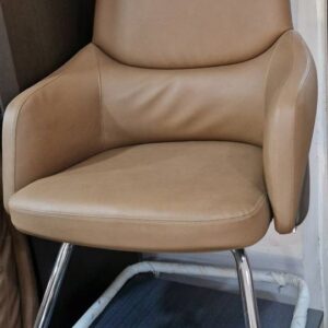 Modern High-Back Leather Office Chair with Chrome Sled Base – Light Brown (Ref: RC10028)