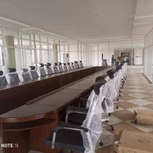 Large U‑Shaped Wooden Conference Table with Black Office Chairs (Ref RCT100003)