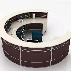 Semi‑Circular Reception Desk with Modern Wood & Metallic Accents (Ref: RRD0002)